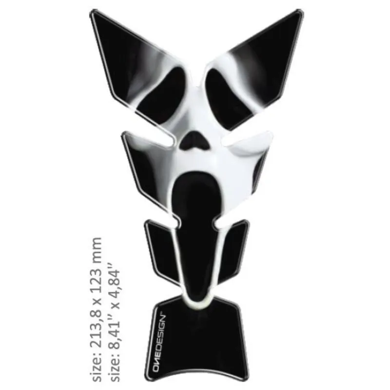 Samolepka - tank pad na nádrž motocyklu ONEDESIGN UNIVERSAL TANK PAD GLOSS BLACK/WHITE - SCREAM FACE DESIGN Odeslání Ihned