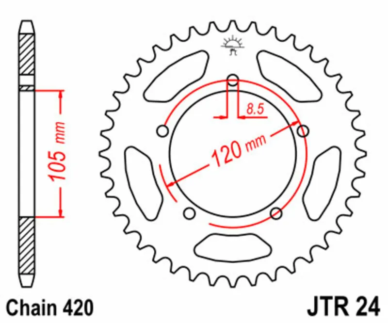 JT SPROCKETS Standardní ocelová korunka 24 - 420 - JT SPROCKETS Standardní ocelová korunka 24 - 420 ► koupit online na FC-Moto Nízká Cena